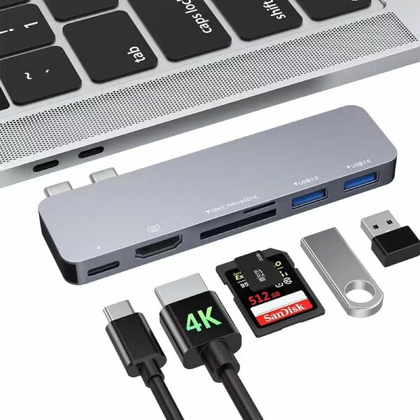 MacBook 6in1 USB-C ハブ PD充電 ポート USB3.0ポート