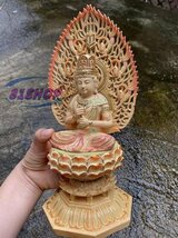 「81SHOP」極上品 彩金彩繪 木彫仏像　総檜材 大日如来座像 高さ約28cm_画像5