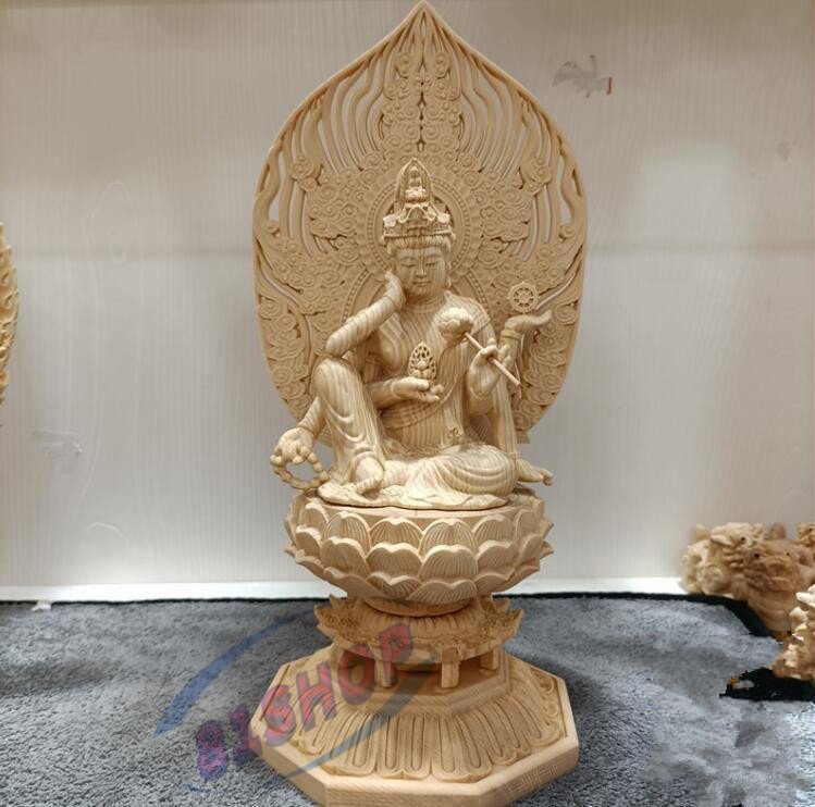 最新作 総檜材 木彫仏像 仏教美術 精密細工 八臂弁財天座像 仏師手