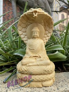 「81SHOP」 釈迦如来坐像★仏教美術 仏像 彫刻 ヒノキ檜木 美術品 東洋彫刻 置物 高さ16cm