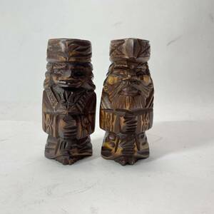アイヌ民族 木彫り 置物 夫婦 男女 民芸品 彫刻 インテリア 飾 2405