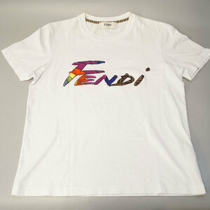 yj61-FENDI フェンディ Tシャツ L ホワイト FS7254AJXG ロゴ半袖 トップス イタリア製