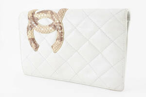 CHANEL カンボンライン パイソン 財布 白 レア 長財布 シャネル ココマーク 白蛇 スネーク Cambon COCO White Long Wallet #B1046