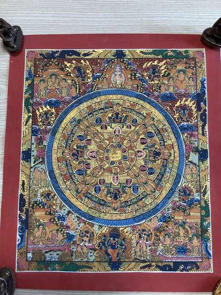 《 チベット密教　新品　1点物 》 手描き　タンカ　曼荼羅　マンダラ　48