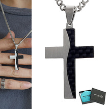 バイカラー クロスネックレス シンプル 十字架 メンズネックレス ステンレス かっこいい 喜平チェーン付き box付属_画像1