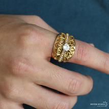 ステンレス製 フローラルリング ゴールド シルバー 18kgp 金 クロスリング 指輪 ごつい ワイドリング (シルバー、16号)_画像6