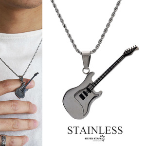 STAINLESS ギターネックレス ペンダント guitar ロック 系 ミュージック シルバー 銀 メンズ ステンレス素材