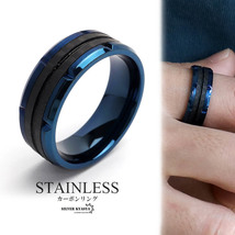 カーボンリング メンズ指輪 かっこいい ブラック ブルー シンプルリング ステンレス製 付けっぱなしOK (24号)_画像1