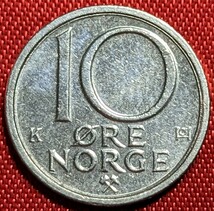 ノルウェー　10オーレ白銅貨　1985年 　プルーフ　　玉ちゃんNo.2245_画像2