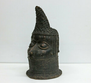 ◎b) アフリカ美術 ベニン ブロンズ 頭像 / ベニン王国 ナイジェリア 彫刻 置物 オブジェ Benin Bronze Head 