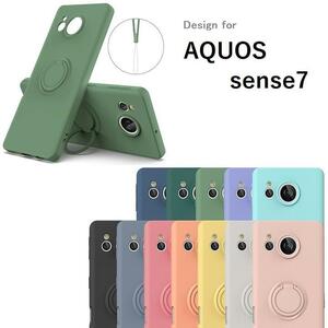 Aquos Sense7 用 リング付 硬質シリコン ソフトバックカバー 落下防止 スタンド ストラップ付 ピンク