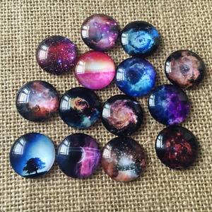 Art hand Auction Glass cabochon (pack of 100) Space star design dome cabochon accessories Cabochon parts 12mm *Not a complete hemisphere, beadwork, beads, glass