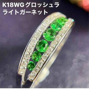 鮮やかグリーン！K18WGグロッシュラライトガーネットリング0.36ct