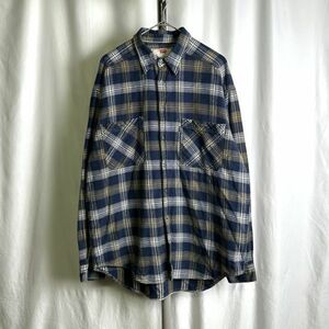 90s Levi's チェック ネル シャツ L ネイビー×ベージュ×アイボリー ボックス ビッグサイズ リーバイス 80s 00s 古着 オールド ビンテージ