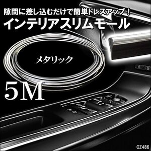 インテリアスリムモール ラインモール メタリックシルバー 5M リブ付き 高級感 ドレスアップ メール便/19Ξ