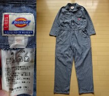 【Dickies】フィッシャーストライプ オールインワン つなぎ SIZE:L-REG (ディッキーズ,カバーオール,整備士,メカニック,作業着)_画像1