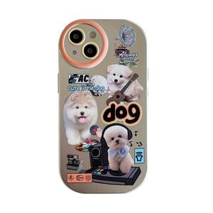 ファンシー アニマル ドッグ iPhone14 iPhone13 ケース シルバー 犬 ペット バンド ギター DJ 液晶保護フィルム付き