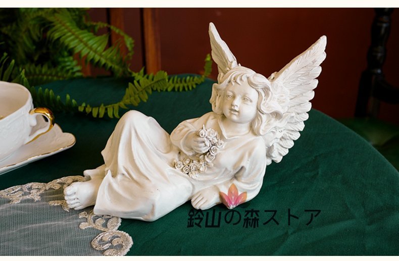 花を持つ天使 天使 エンジェル 妖精 彫刻 彫像 西洋 雑貨 オブジェ 置物 フィギュリン 玄関 部屋 事務所 樹脂 ハンドメイド, インテリア小物, 置物, 洋風