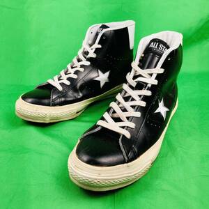 ★希少★ 90s 即決 日本製 CONVERSE 約26cm ONE STAR J HI レザー ブラック コンバース ワンスター ハイカット メンズ スニーカー