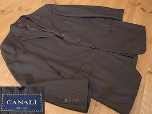 美品 イタリア製 CANALI カナーリ ウール オールシーズン ３釦 茶 ストライプ テーラード ジャケット ブレザー サイズ 伊50 L相当