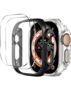 Apple Watch Ultra用保護ケース 中空式カバー*2 強化ガラスフィルム*2 高透過率気泡ゼロ ワイヤレス充電対応