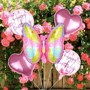 お誕生日 Birthday バルーン 風船 飾り パーティ お祝い 蝶　ハート