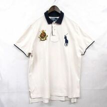 90s POLO ビックサイズ XL Ralph Lauren ビッグポニー 刺繍 ポロシャツ ホワイト ポロ ラルフ ローレン 古着 ビンテージ 3J1910_画像1