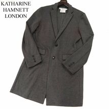 KATHARINE HAMNETT LONDON キャサリン ハムネット 春夏 ストレッチ ロング チェスター ジャケット Sz.M　メンズ グレー　G3T01678_5#M_画像1