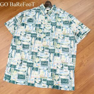 90s★ Go Barefoot ゴーベアフッド フィッシュ総柄★ 半袖 ボタンダウン アロハ シャツ Sz.2XL　メンズ ビンテージ 古着　G3T01760_6#A