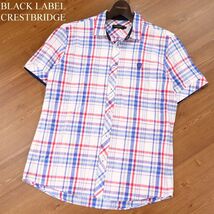 BLACK LABEL CRESTBRIDGE ブラックレーベル クレストブリッジ 春夏 リネン混★ 半袖 チェック シャツ Sz.2　メンズ　I3T00051_6#A_画像1