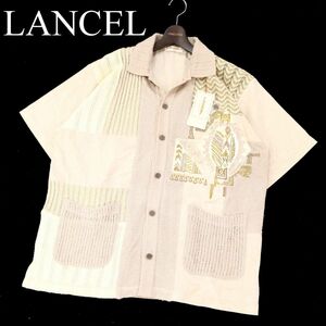 【新品 未使用】 LANCEL ランセル 豪華! 刺繍&ニット切替デザイン★ 春夏 半袖 オーバーサイズ シャツ Sz.LA　メンズ レトロ　I3T00119_6#A