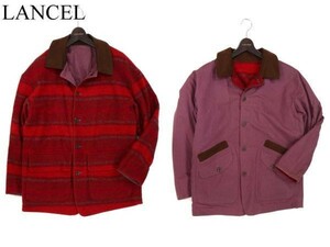 LANCEL Lancel autumn winter 2way reversible * border wool & cotton jacket jumper Sz.M men's made in Japan G2T04264_C#N