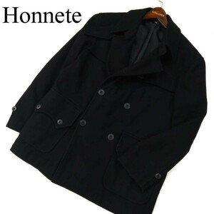 Honnete オネット 秋冬 メルトン ウール★ ワーク サファリ ジャケット コート Sz.46　メンズ 黒　G2T04193_C#N