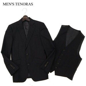 MEN'S TENORAS メンズティノラス 通年 総裏★ ストライプ テーラード ジャケット & ベスト セット Sz.S　メンズ 黒　G3T01076_3#O