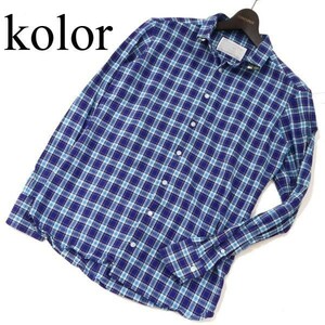 kolor color through year long sleeve cotton check shirt Sz.2 men's made in Japan G3T00070_1#C