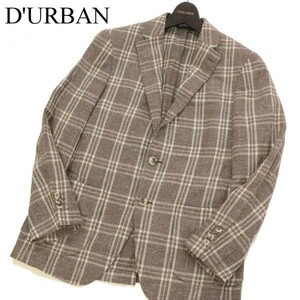 D'URBAN ダーバン 通年 シルク&リネン混★ チェック柄 アンコン テーラード ジャケット ブレザー Sz.90A4　メンズ　G3T00243_1#O