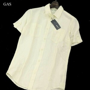 【新品 未使用】 GAS ガス 春夏 リネン&コットン★ 薄手 半袖 ワーク シャツ Sz.S　メンズ 定価1.5万★　G3T01315_4#A