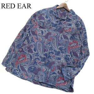 RED EAR レッドイヤー ポールスミス インディゴ染め★ ペイズリー総柄 長袖 ガーゼ ワーク シャツ Sz.L　メンズ 日本製　G3T00361_2#A