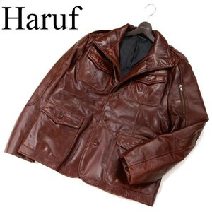 Haruf ハルフ 【馬革】 ホース レザー M-65 ミリタリー フィールド ダウン ジャケット Sz.3L　メンズ 大きいサイズ ブラウン　G2T03396_A#N