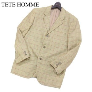 希少! 初期★ TETE HOMME par KATOH KAZUTAKA テットオム カズタカカトウ 春夏 リネン チェック ジャケット Sz.S　メンズ　G2T02092_6#M