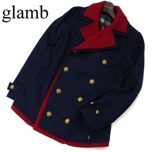 glamb グラム 【Crawford P-coat】 秋冬 レイヤード風 刻印 金ボタン★ クロフォード Pコート Sz.2　メンズ ネイビー　G2T03143_9#N