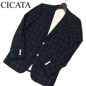 CICATA シカタ 通年 銀ボタン★ ブラックウォッチ チェック柄 ブレザー テーラード ジャケット Sz.3　メンズ 日本製　G3T00092_1#O