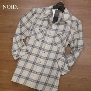 【新品 未使用】 NOID. ノーアイディー 春夏 7分袖 スリム ワーク チェック シャツ Sz.1　メンズ　G3T01125_4#A