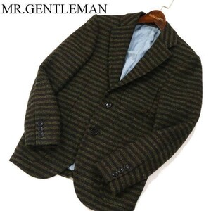 MR.GENTLEMAN ミスタージェントルマン 秋冬 ボーダー★ ウール ツイード ブレザー ジャケット Sz.S　メンズ 日本製　G2T04347_C#N