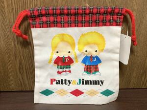1998年 SANRIO Patty & Jimmy COTTON MINI BAG S サンリオ パティ ジミー コットン ミニ バッグ 巾着 袋 日本製 MADE IN JAPAN 紙タグ付き