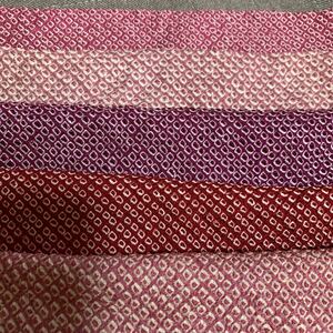 正絹　総絞り　5色セット　約35×20 5枚　はぎれ 豆絞り　五色　紫ピンク系