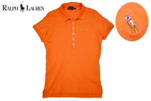 Y-5831★送料無料★RALPH LAUREN ラルフローレン THE SKINNY POLO★正規品 オレンジ ポニー刺繍 ストレッチ素材 鹿の子 半袖 ポロシャツ Ｌ