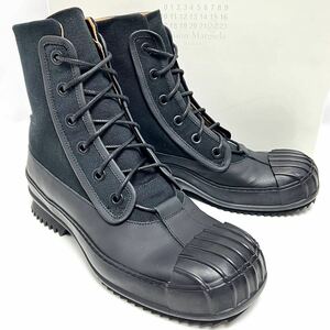 25cm 新品 メゾンマルジェラ ヒール ナンバーロゴ レースアップ ダービー ブーツ ブラック RIDGED TOE DERBY BOOTS 黒 ラバー レイン 雨