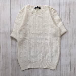 Ralph Lauren/ Ralph Lauren / cable braided short sleeves knitted /. embroidery / shoulder button opening and closing / sleeve roll up 