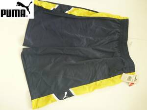  new goods PUMA Puma * navy blue × yellow color × white Logo embroidery shorts boys L...140~150 about soccer sport wear 